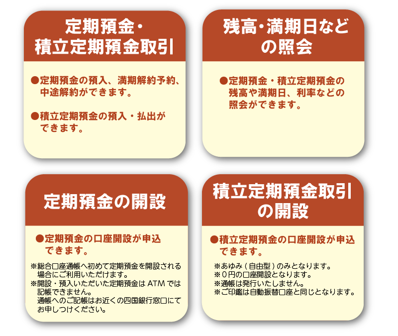 定期預金・積立定期預金取引/残高・満期日などの照会/定期預金の開設