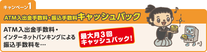 ATM入出金手数料・振込手数料 キャッシュバック